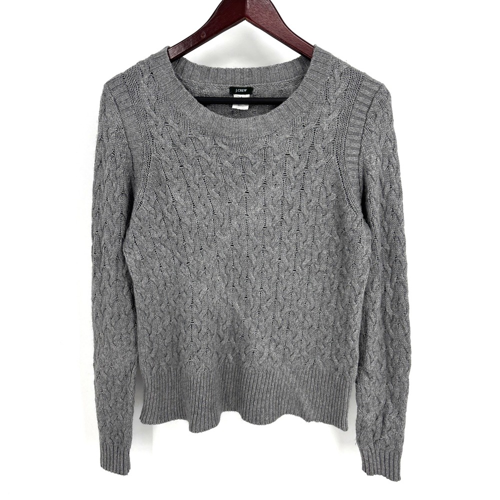 Vintage J Crew Cable Knit Sweater Women L Wool Angora Rabbit‎ Hair Gray Preppy